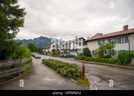 Fussen, Germany - June 4, 2016: View of the beautiful street in Fussen, Southwest Bavaria, Germany Stock Photo