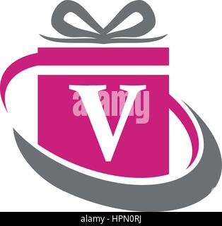 Gift Box Ribbon Letter V Stock Vector