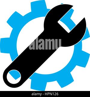 Service tool icon. This isolated flat gear symbol uses modern corporation light blue and black colors. Stock Vector