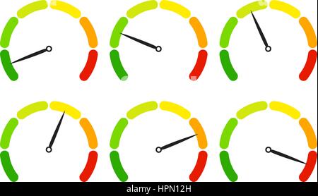 Set of measuring icons on a white background. Speedometer icons set Stock Vector