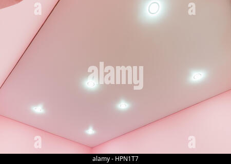 A view of the tension mat ceiling and spot lights in it Stock Photo