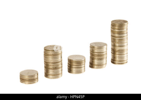 Thai coin stack on isolated background . financial concept . Stock Photo