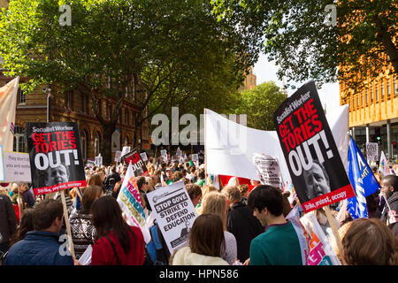 London, UK. 17th October 2013. Thousands of teachers from the NUT and NASUWT march through London in protest about changes to pension and wages. Stock Photo