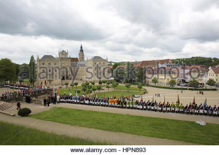 Participants in the Coburger Convent weekend, a Whitsunmeeting of students associations from Germany and beyond, gather in the town of Coburg, Germany Stock Photo