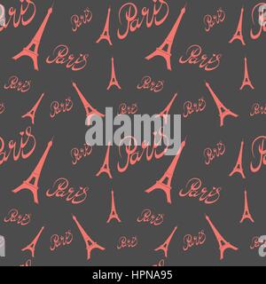 Seamless pattern Eiffel Tower with hearts.Hand drawing . Stock Vector