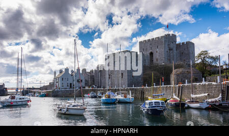 Castle Rushen & middle harbour, Castletown, Isle of Man. Stock Photo