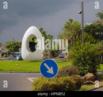 EGG SCULPTURE ON ROUNDABOUT IN SAN ANTONIO BAY  IBIZA SPAIN Stock Photo