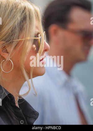 GUESTS ATTENDING OCEAN BEACH BAR  SAN ANTONIO IBIZA Stock Photo