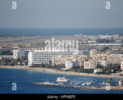 AIRPORT AT IBIZA TOWN IBIZA SPAIN WITH PLANE TAKING OFF Stock Photo