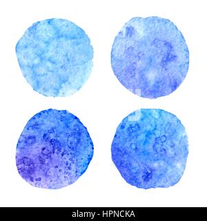 Navy blue watercolor hand drawn banners set. Vector watercolour paper grain textured design elements. Abstract hand paint circle stains isolated on wh Stock Vector