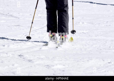 WINTERBERG, GERMANY - FEBRUARY 15, 2017: The legs of a downhill skier with perfect parallel style at Ski Carousel Winterberg Stock Photo