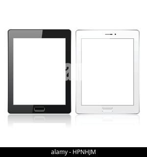 Black and White tablet pc computer with blank screen isolated on the white background. Realistic template. Vector illustration Stock Vector