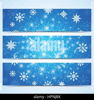 Happy New Year Banners. Blue background with snowflakes. Modern design vector template Stock Vector