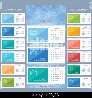 Wall calendar 2016 years . Vector design template with place for your photo. Set of 12 Months Stock Vector