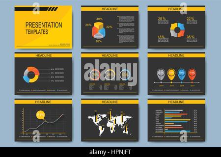 Set of vector templates for multipurpose presentation slides. Modern business design with graph and charts Stock Vector