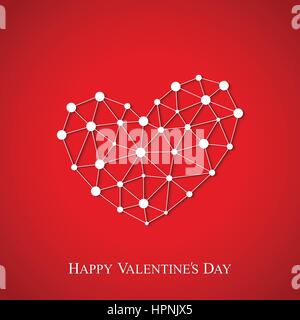 Happy Valentines Day. Connected lines with dots. Red background . Vector illustration Stock Vector