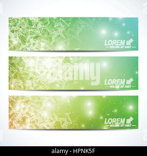 Set of  vector horizontal banners.  Background science, connection, chemistry, biology, medicine, technology. Modern design Stock Vector