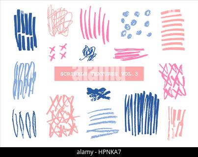 A set of hand drawn scribble textures in pastel colors isolated on white background. Stock Vector
