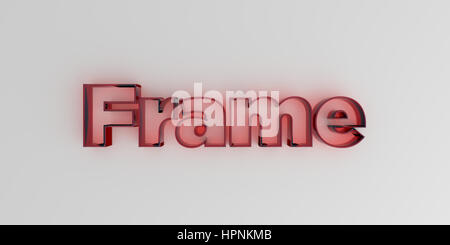 Frame - Red glass text on white background - 3D rendered royalty free stock image. Stock Photo
