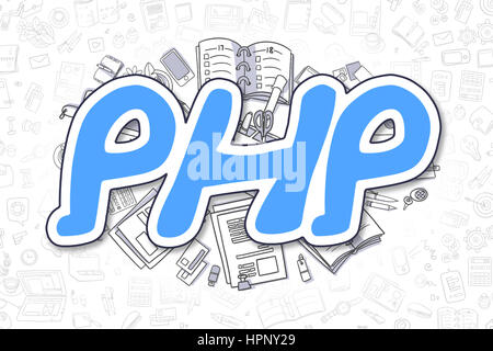 PHP - Doodle Blue Inscription. Business Concept. Stock Photo