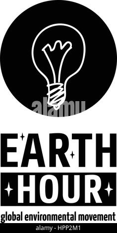 Earth Hour is a Global Environmental Movement. Vector icon with text, isolated on white. Concept of energy saving and changing climate change. Incande Stock Vector