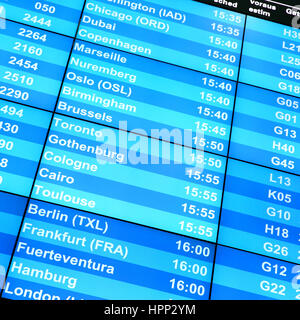 Modern flight information board in an airport close-up Stock Photo