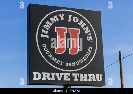 Kokomo - Circa February 2017: Jimmy John's Gourmet Sandwich Restaurant. Jimmy John's is known for their fast delivery V Stock Photo