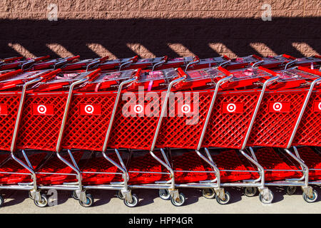 Indianapolis - Circa February 2017: Target Retail Store Baskets. Target Sells Home Goods, Clothing and Electronics XI Stock Photo