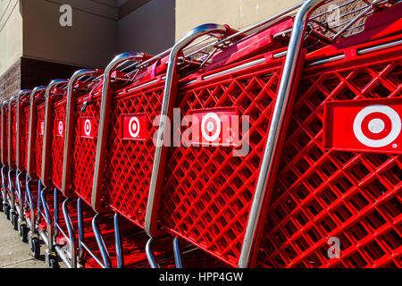 Indianapolis - Circa February 2017: Target Retail Store Baskets. Target Sells Home Goods, Clothing and Electronics XIII Stock Photo