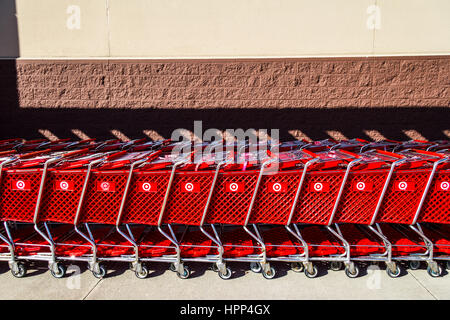 Indianapolis - Circa February 2017: Target Retail Store Baskets. Target Sells Home Goods, Clothing and Electronics XII Stock Photo