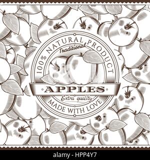 Vintage Apple Label On Seamless Pattern Stock Vector