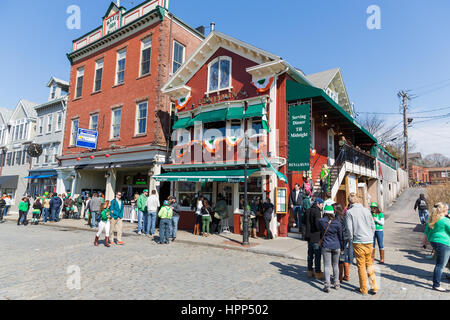 Festivities during annual Saint Patrick's Day Parade in Newport, Rhode Island on Thames St Stock Photo