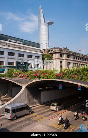 Road tunnel entrance going under the Saigon river, Ho Chi Minh City, Vietnam Stock Photo