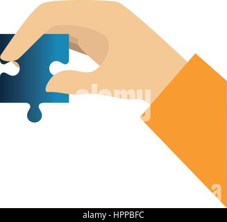 hands human with puzzle game pieces isolated icon Stock Vector