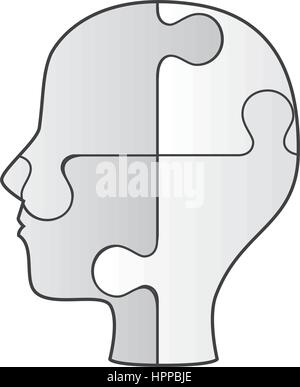 profile human with puzzle game pieces isolated icon