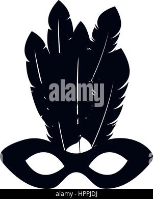 black silhouette mardi gras mask with feathers Stock Vector