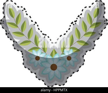 sticker arch of leaves with blue flowers Stock Vector