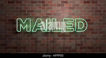 MAILED - fluorescent Neon tube Sign on brickwork - Front view - 3D rendered royalty free stock picture. Can be used for online banner ads and direct m Stock Photo