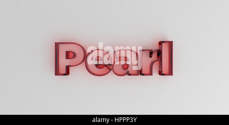 Pearl - Red glass text on white background - 3D rendered royalty free stock image. Stock Photo