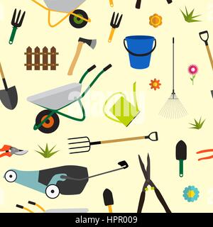 Garden Tools, Instruments Flat Icon Collection Set. Shovel, buck Stock Vector