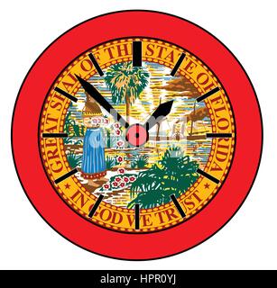 A typical clock face without numbers and the Florida flag background Stock Vector
