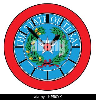 A typical clock face without numbers and the Texan State Seal background Stock Vector