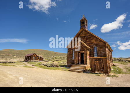 Wooden church in Bodie ghost town, California. Bodie is a historic state park from a gold rush era  in the Bodie Hills east of the Sierra Nevada. Stock Photo