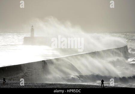 Winter storm Doris batters the south coast at Newhaven, East Sussex Stock Photo