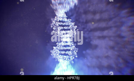 Abstract 3d rendering of DNA structure under an microscope on a dark blue background. Stock Photo