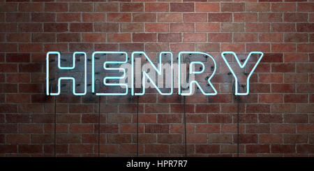 Henry neon sign - Glowing Neon Sign on brickwall wall - 3D rendered ...