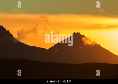 Sunrise Over volcanoes of the Kamchatka Peninsula Stock Photo