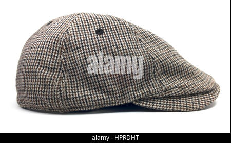 Isolated newsboy cap. Retro wool driver cap on a white background. Stock Photo