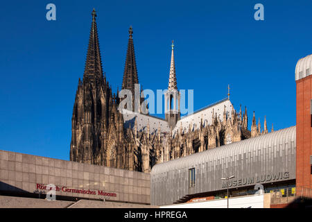 Europe, Germany, Cologne, North Rhine-Westphalia, the Roman-Germanic Museum and the Museum Ludwig, the cathedral. Stock Photo