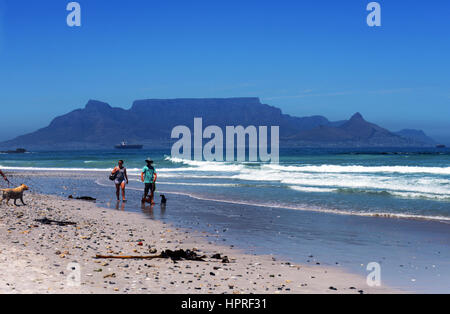 Summer on Bloubergstrand beach with a stunning view of the Table Mountain range in the back. Stock Photo